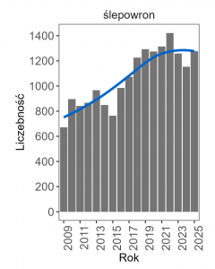 Trend wzrostowy, liczba par ślepowronów w 2025 roku wynosiła 1276.