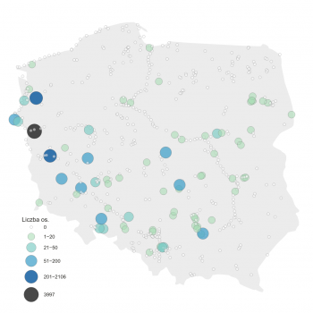 Mapa występowania żurawia w MZPW w roku 2023