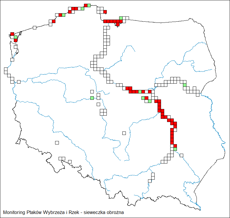 Większość kwadratów znajduje się w dolinie środkowej Wisły oraz na wybrzeżu.